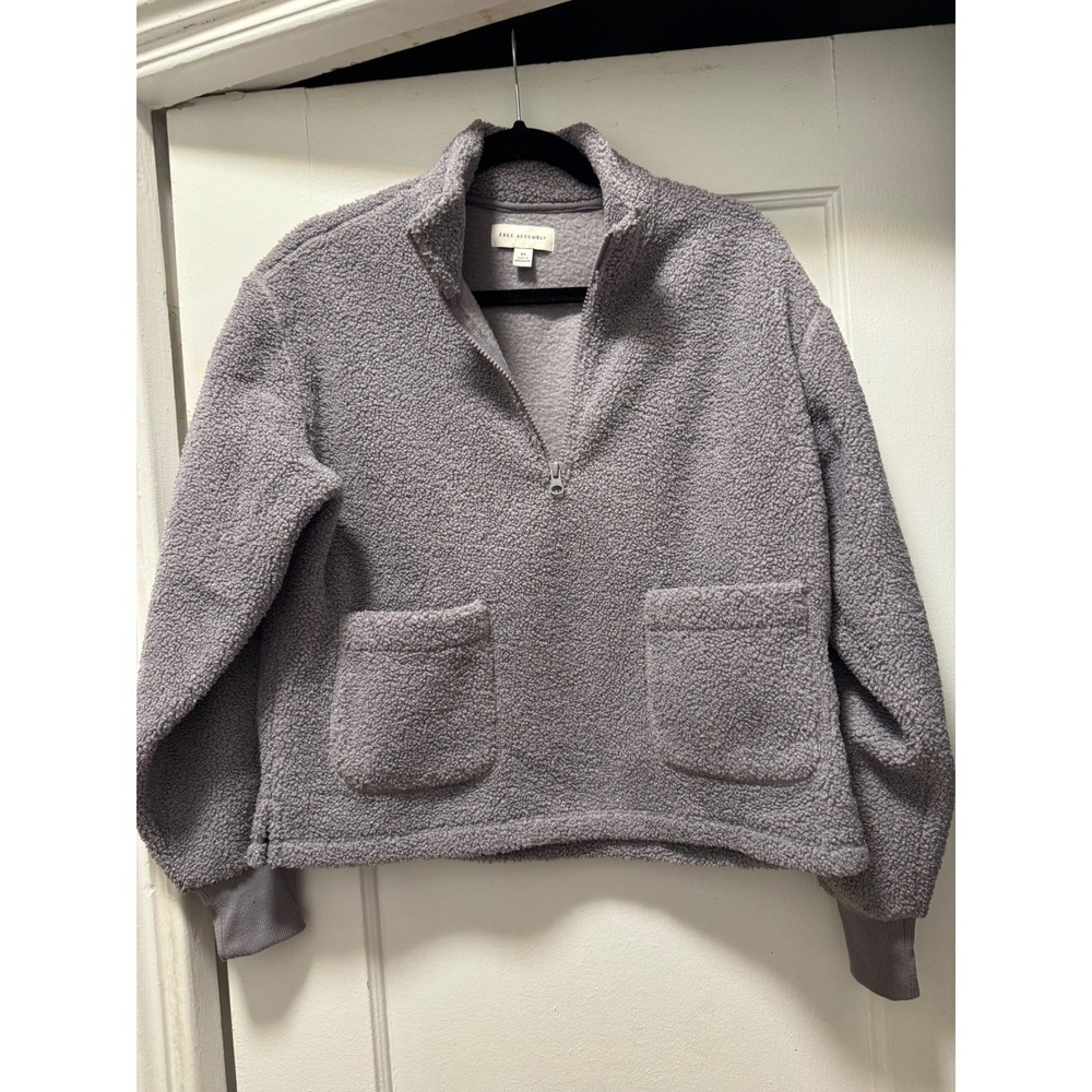Free Assembly Womens Purple Sherpa Fleece‎ Quarter Zip Pullover XS WKN00043
